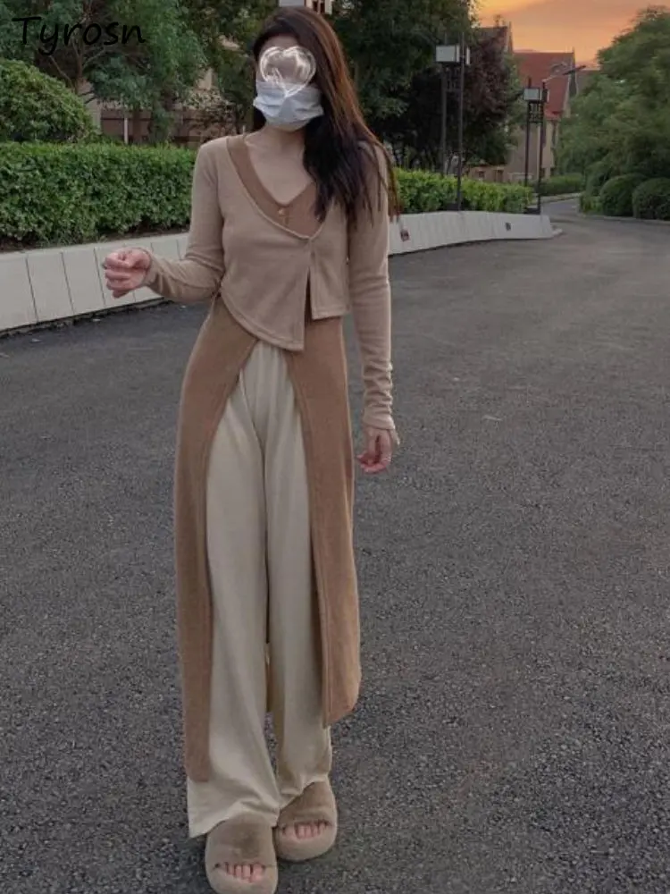 

Имитация двух частей платья женские Индивидуальные Ретро лоскутный дизайн модные весенние с длинным рукавом корейский стиль разрез повсед...