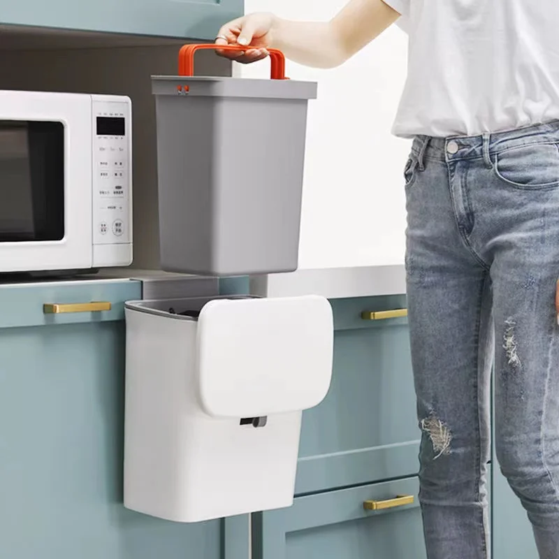 

Wall Barrel Cabinet Waste Trashcan With Trash Mounted Bin Rubbish Kitchen Bathroom Inner Garbage Door Storage Toilet Can Hanging