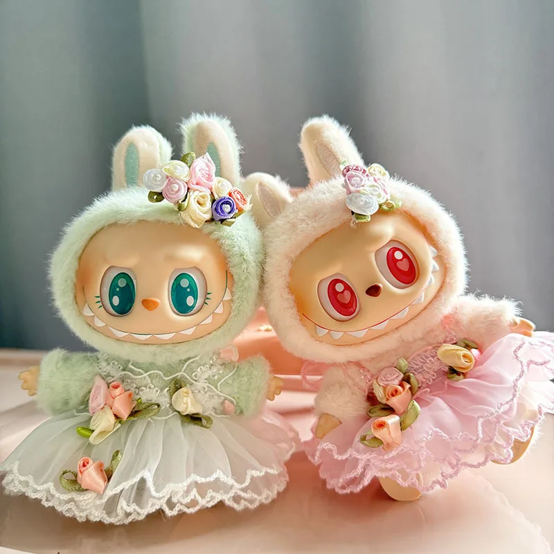 17cm Labubu I II Idol Dolls Clothes Cute Headflower Wedding Dress Accessories Korea Kpop Exo Clothing Plush Doll'S