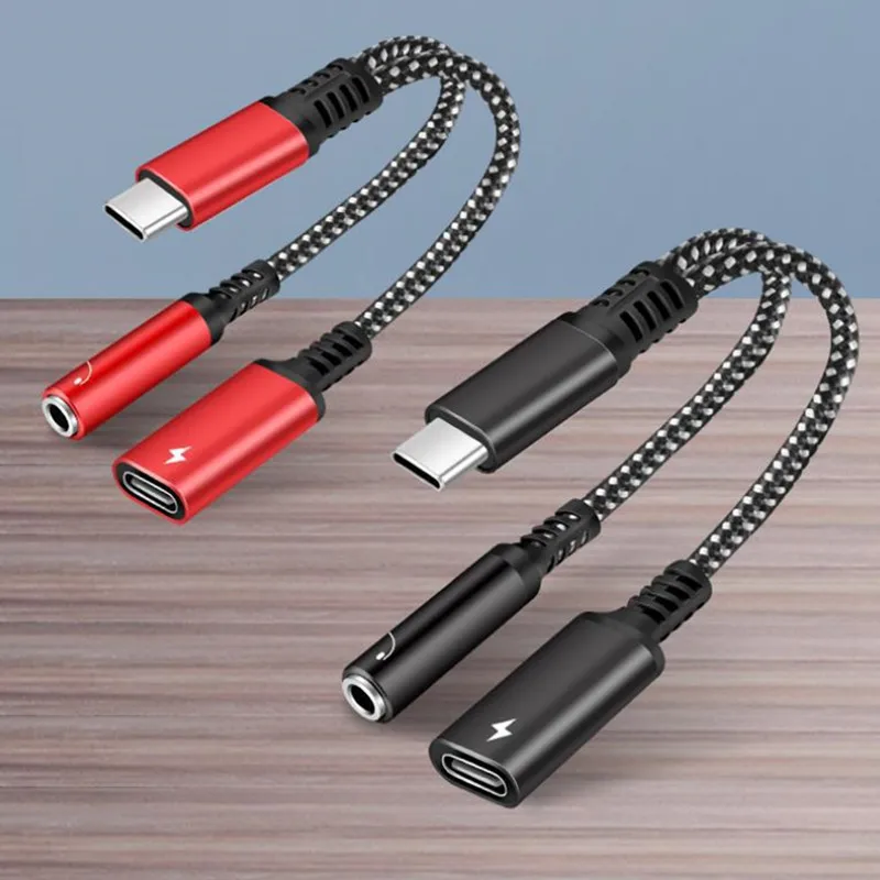 

2 IN 1 New Braided Type C To 3.5mm Earphone Jack AUX Audio Cable Adapter Type-C to Type-C Charging Cable for All USB C Phones