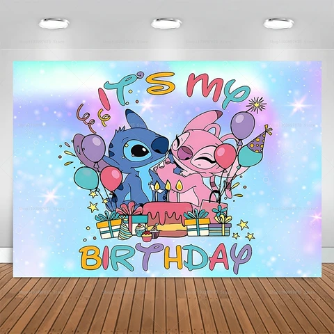 Фон Для Фотобудки Disney Lilo & Stitch Для Детей, Украшения Для Дня Рождения, Виниловый Баннер, Реквизит Для Фотостудии
