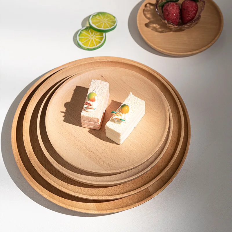 

Beech wood disc circular plate Japanese wooden tableware snack tray household nut tray dishes dessert plate snacks