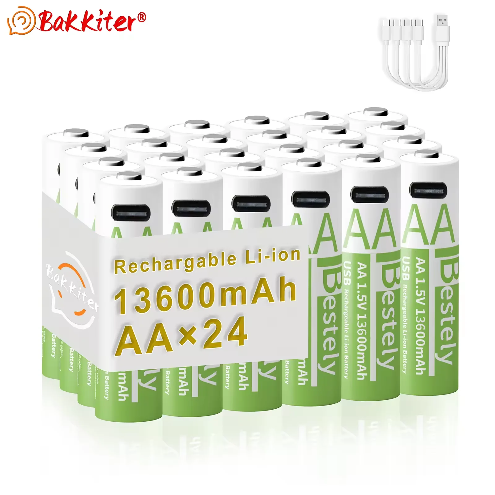 Фото Новая литий-ионная аккумуляторная батарея Bestely 1,5 В, 13600 мАч USB AA, литий-ионная аккумуляторная батарея с быстрой зарядкой, 2000 циклов и кабелями портов USB-C №2