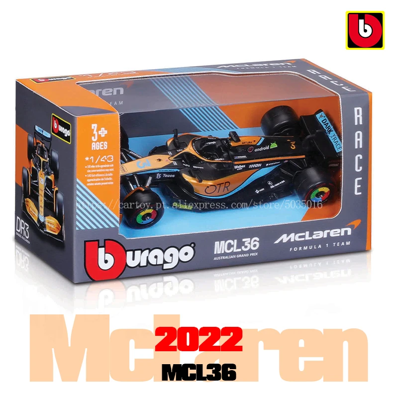 

Bburago 1:43 2022 McLaren F1 Team MCL36 #3 Daniel Ricciardo #4 Lando Norris Alloy Toy Car Model Super Formula Die Cast Model