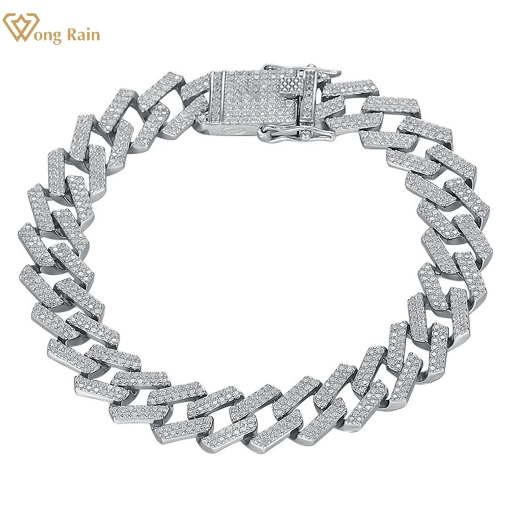 

Wong Rain Hip Hop Rock 100% 925 Sterling Silver Created Moissanite Gemstone Party Men's Bracelet Bangle Fine Jewelry Wholesale