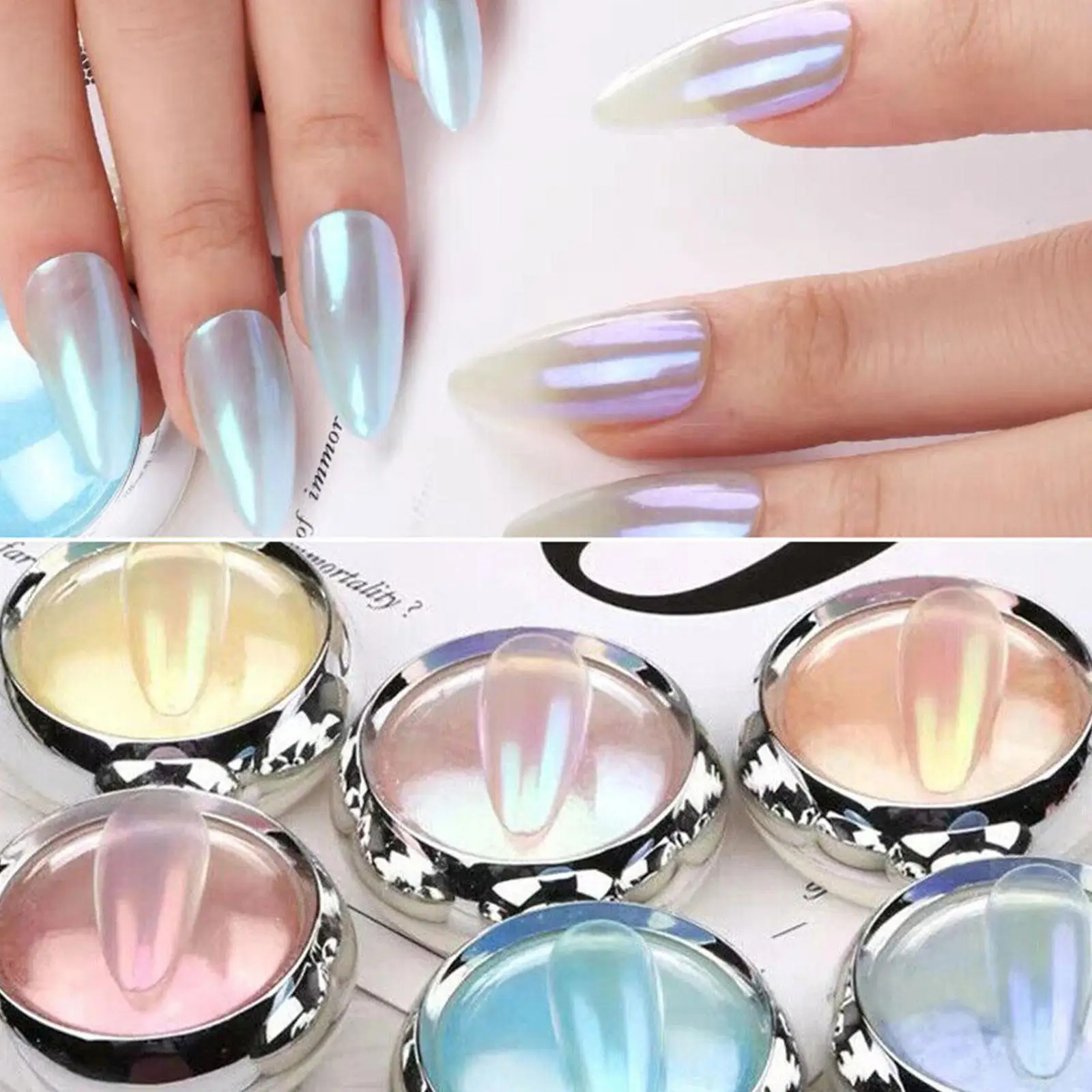 

6pcs Mirror Nail Glitter Powder Rubbing Dust Pigment Chrome Iridescent Holographic Nail Art Decorations for Manicure
