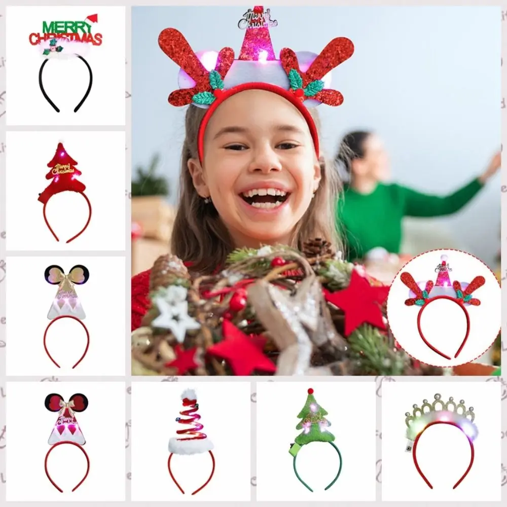 

Decorative Glowing Christmas Tree Headband Xmas Tree/Santa's Hat/Elk With LED Light Merry Christmas LED Hairband Flashing
