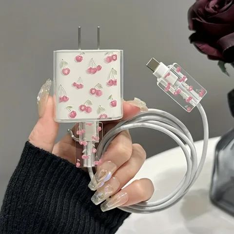 Защитный чехол для зарядного устройства США для iPhone, устройство USB-кабеля Cute Cherry, защитный чехол для Apple 12, 13, 11 Pro Max, 20 Вт