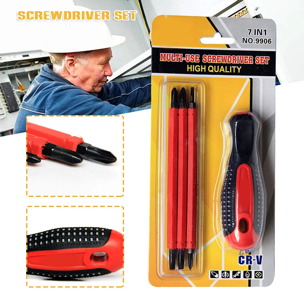 

4-In-1 Electrician Screwdriver Set Double Head Dual-Purpose Insulated Slotted Mini Screwdriver Set Cordless Screwdriver