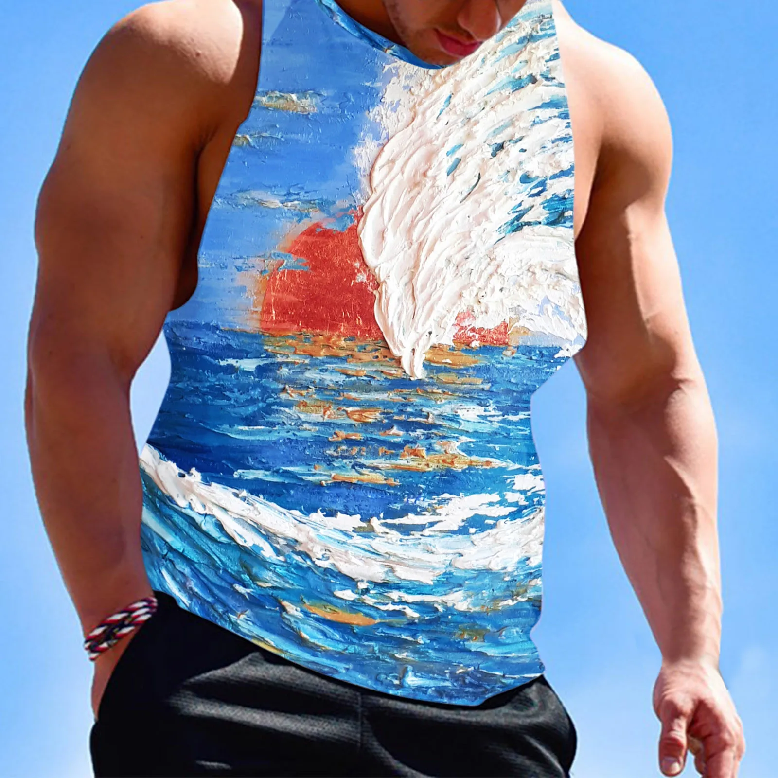 

Майка мужская повседневная с 3D-принтом, жилет без рукавов, топ с круглым вырезом, одежда для спортзала, фитнеса, лето