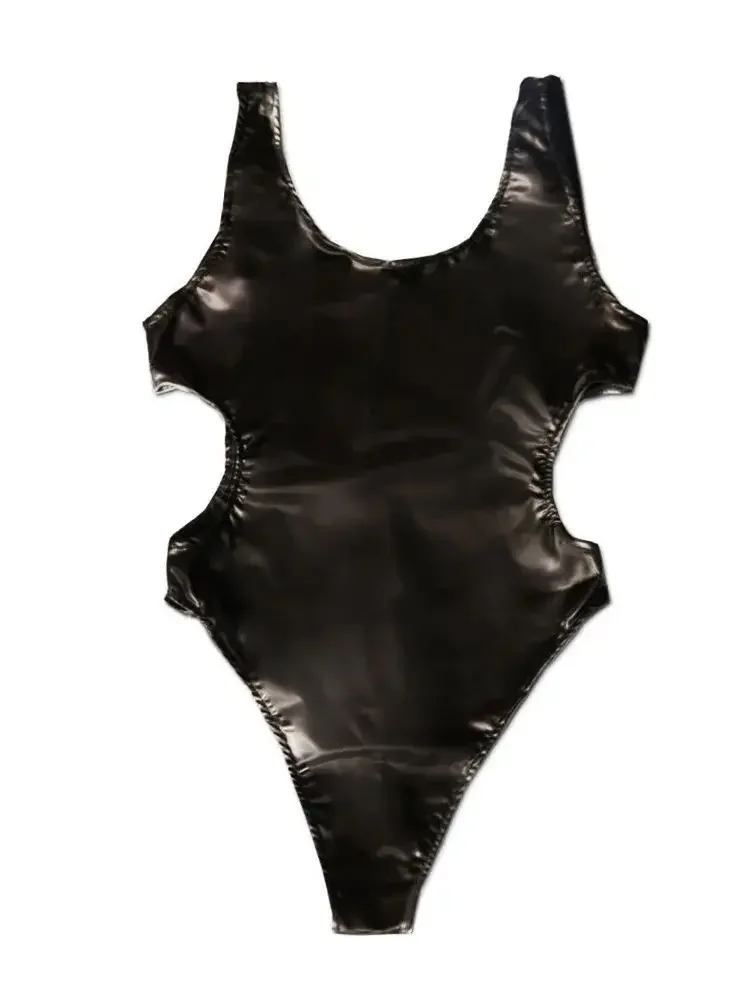 S-3XL эластичный боди из искусственной кожи искусственного латекса ажурный