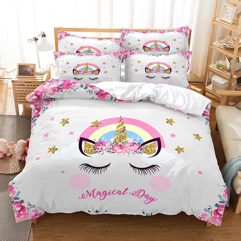 Cartoon Children Bedding Set Unicorn Duvet Cover Set Full Twin For Kids Girls Room Decor Cute Animals Quilt Cover Fashion Design