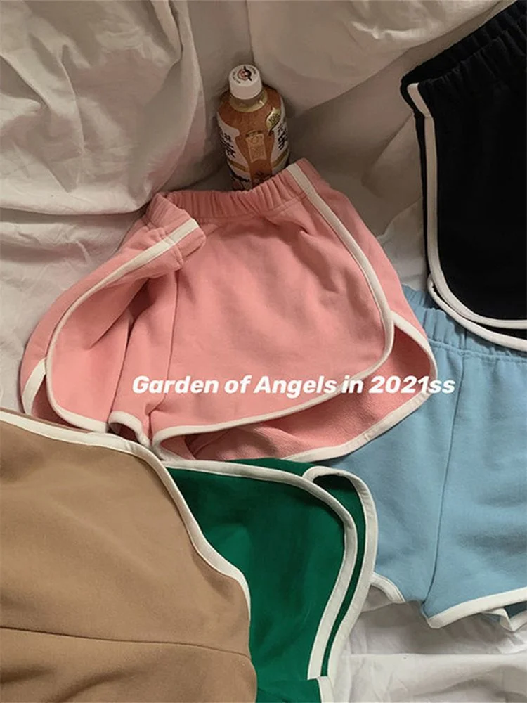 

Sports Shorts American Retro Style Girl Hit Color Edging Casual Sports Shorts Female Yoga Hot Pants A-line Gym Leggings Summer