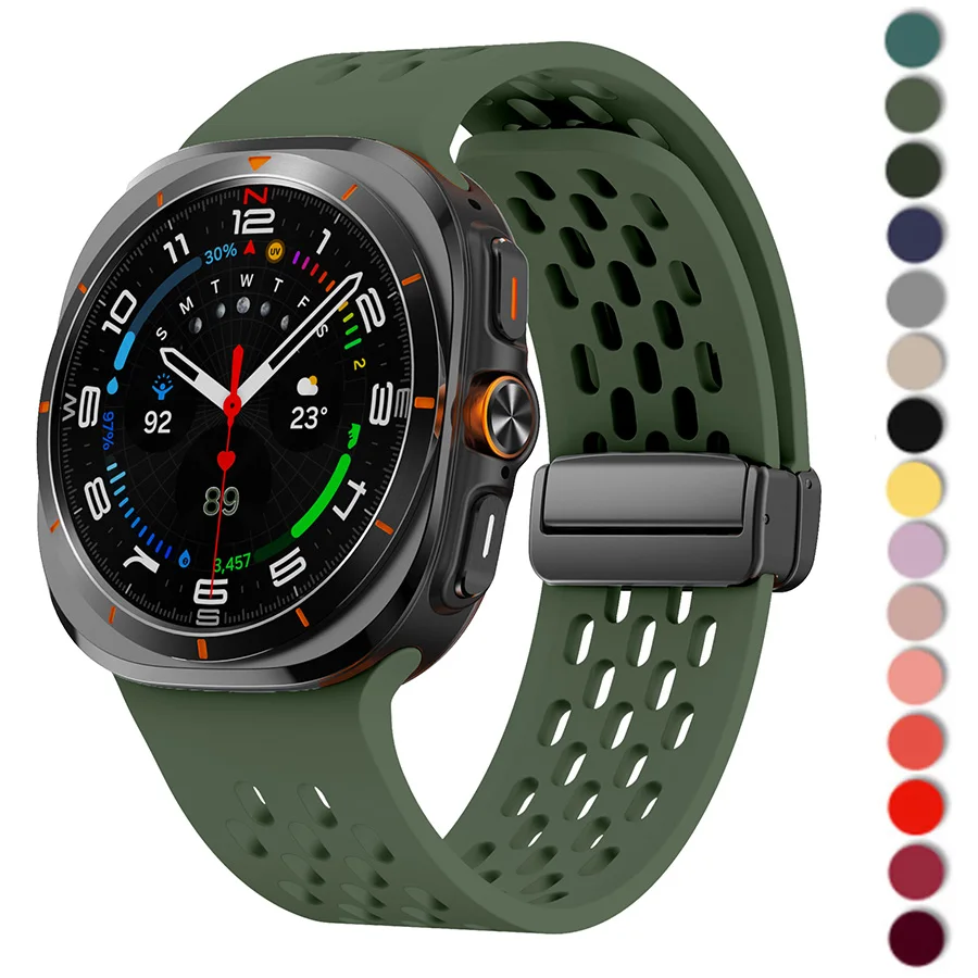 Фото Ремешок магнитный для Samsung Galaxy Watch Ultra 47 мм, Воздухопроницаемый силиконовый браслет для galaxy watch 7 ultra band 47 мм №1