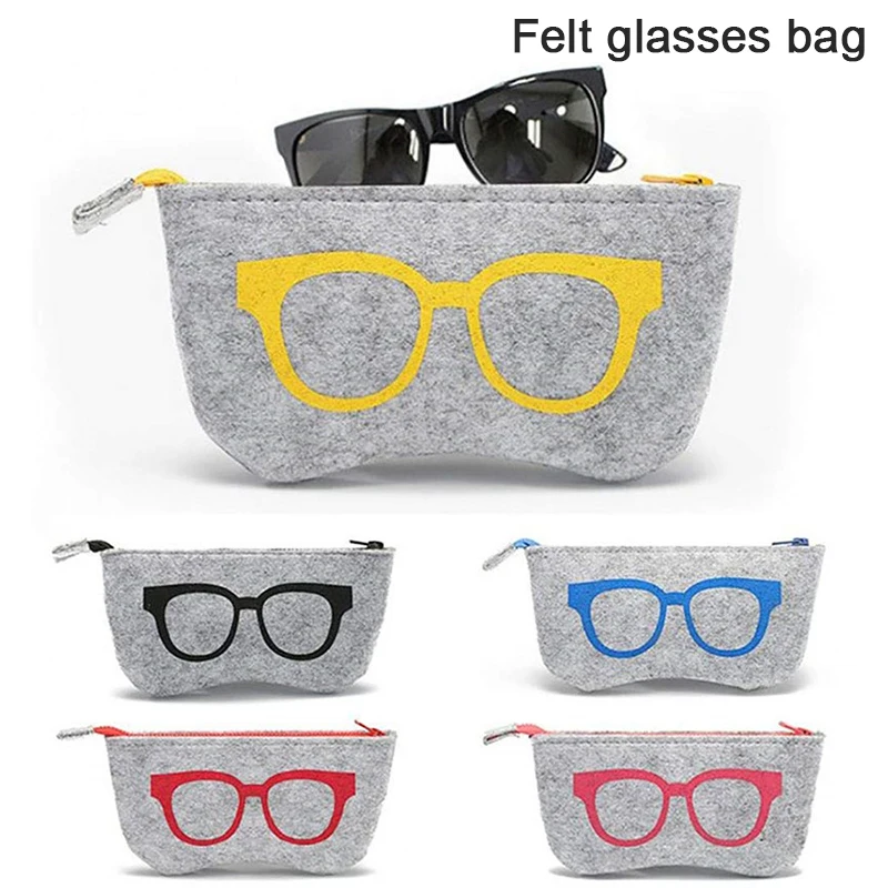 

New Felt Glasses Case Bag Sunglasses Case Box Portable Soft Zipper Reading Glasses Protector Sunglasses Pouch