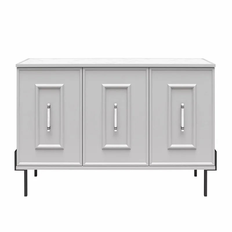 

CosmoLiving by Cosmopolitan Liberty 3 Door Accent Cabinet, Dove Gray with Marble Top