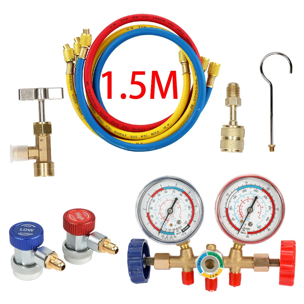 

Refrigerant Manifold Gauge Air Condition Refrigeration Set 1.5M Charging Hose for R12 R22 R404A R134A Refrigerants