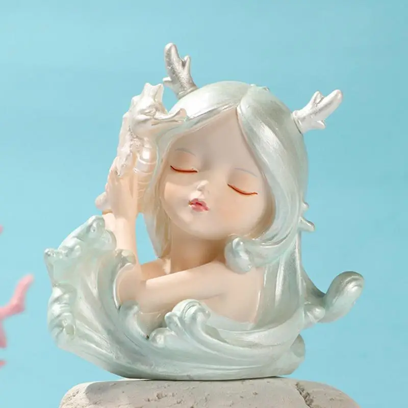 

Little Girl Sculpture Decorative Ocean Girl Sculptures Gift Ornament Figurine Seahorse Starfish Girl Figure Home Decor Supplies