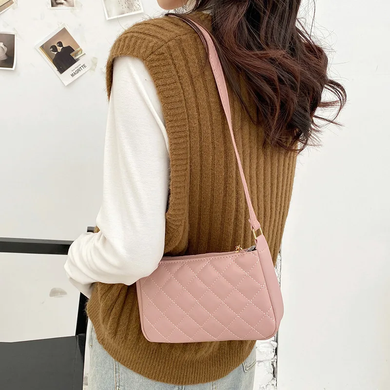 

Fashion Small Messenger Bag For Women Trend Plaid Underarm Bag Female Zipper Shoulder Bag Soft PU Leather Ladies Crossbody Bags