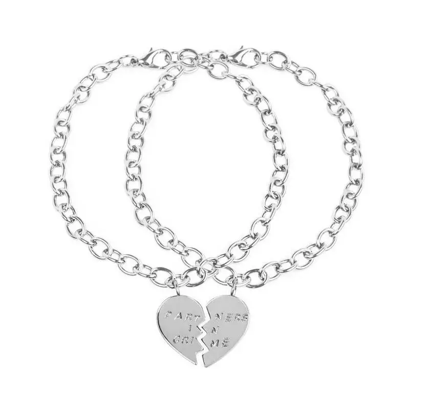 Vintage Charms Partners in Crime BFF Best Friends Broken Heart Bracelet Good Luck Anklets Cuff Bracelets For Women Jewelry Gift