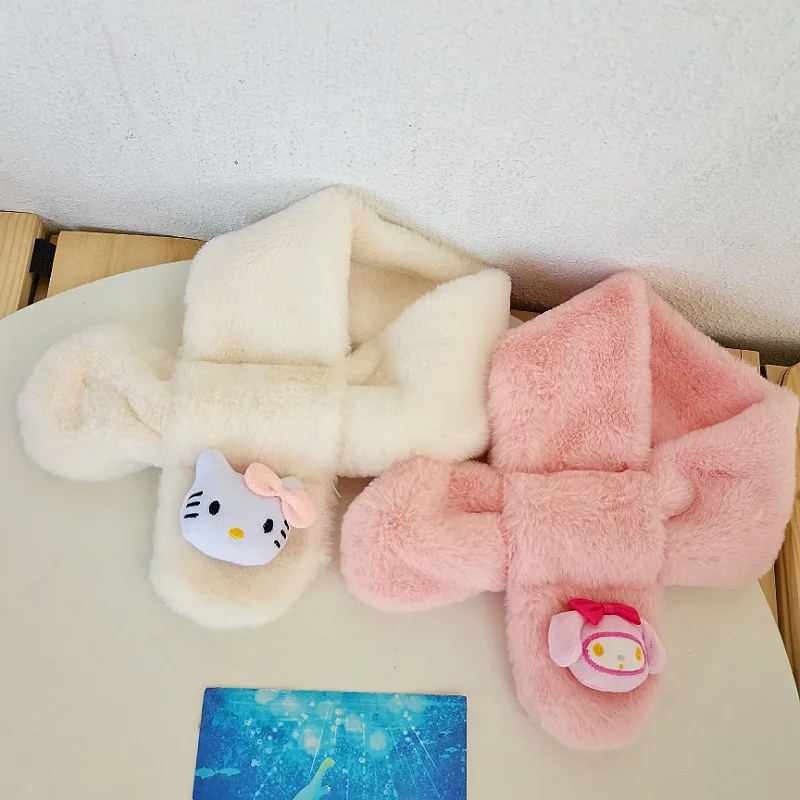 

Новый детский шарф Kawaii Sanrioed плюшевый шейный платок аниме Melody Kuromi для мальчиков и девочек толстый теплый шарф детский шейный платок для улицы