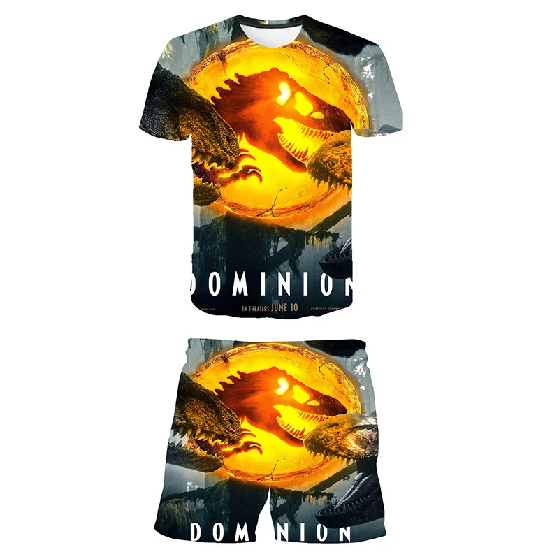 

Summer Baby Boys Girls Cartoon Jurassic World Dominion Oversized 3D T Shirt+Shorts Set Kids Cartoon 2pcs Set Children Clothing