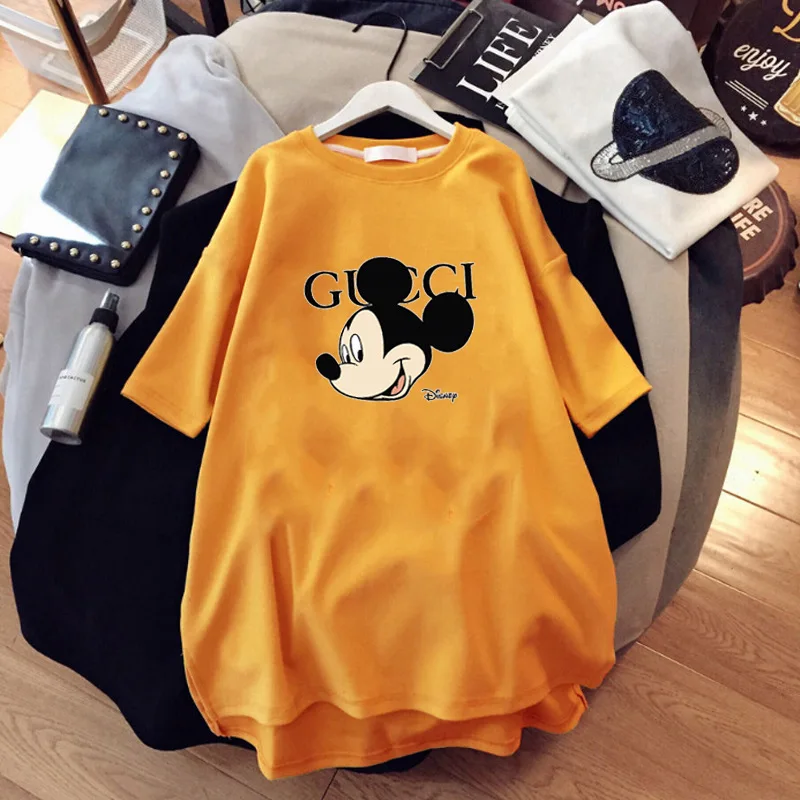

Disney Mickey Minnie T-shirt Women's Mid-length Loose Large Size Fashion Short-sleeved Design Cartoon Round Neck Trendy Top