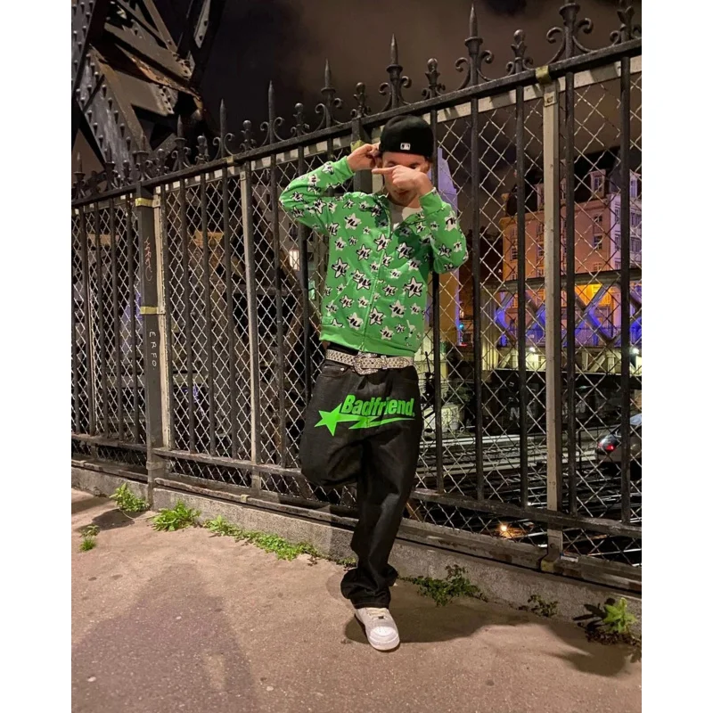 Женские и мужские джинсы Y2k модные повседневные мешковатые брюки с широкими