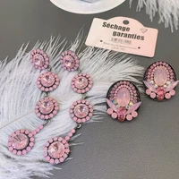 irregular dangle earrings for women pink stone aesthetic ladys earrings party jewelry trendy long eardrop