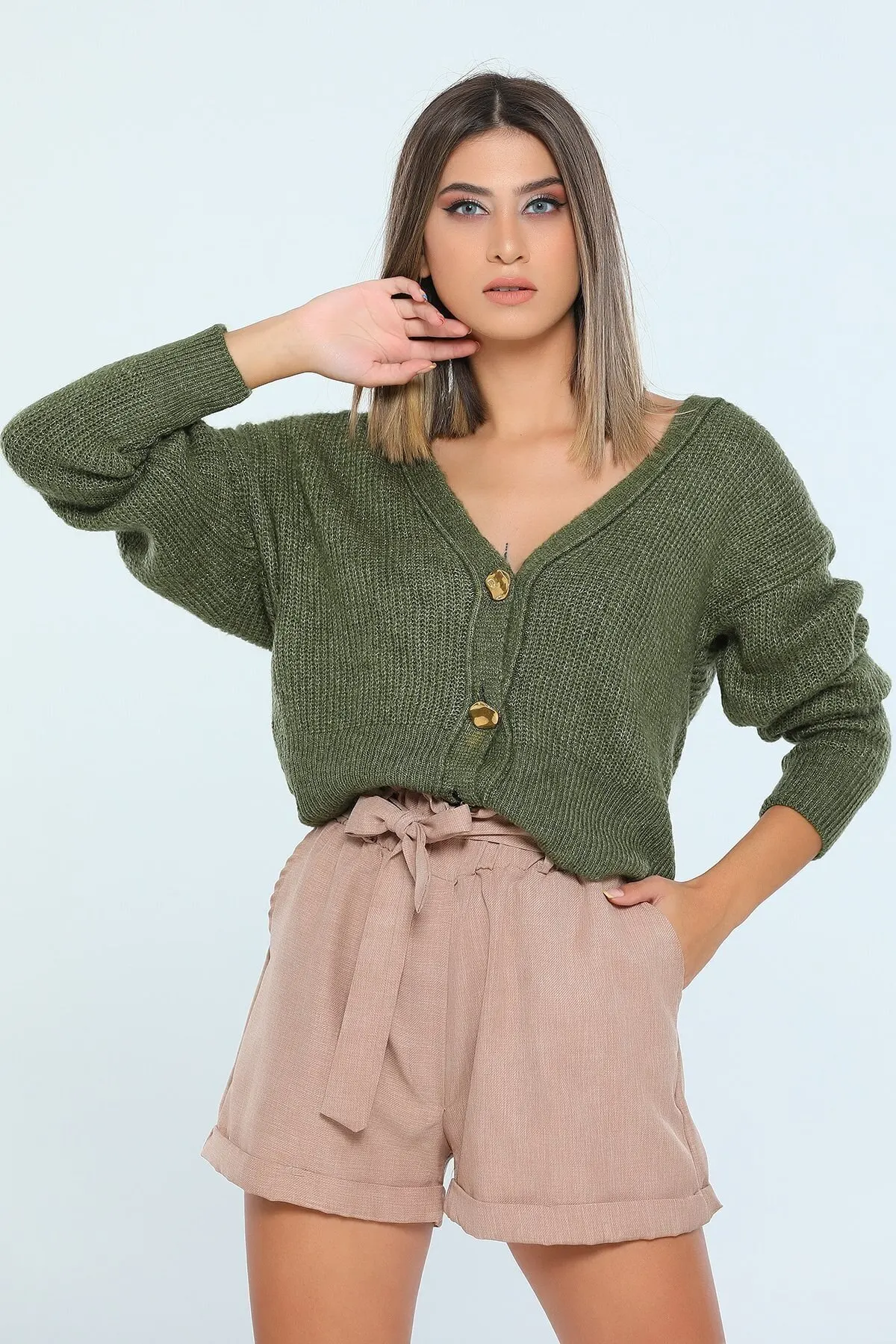 

Women's Cardigan Khaki Front Button Oversize sportswear Casual Knitted Quality Fashion Cardigan Sweaters Loose Sweater Sweater Jumper