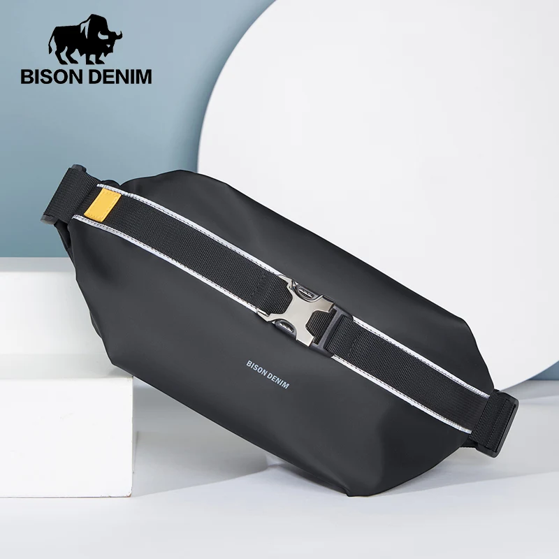 

Мужская нагрудная сумка BISON DENIM, черная модная дизайнерская сумка на пояс с отделением для карт и телефона, качественная многофункциональная сумка через плечо, 2023