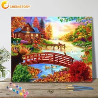 chenistory diy painting by numbers houses bridges and streams kits picture landscape drawing on canvas handpainted decoration