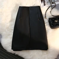 women leather pu autumn winter new high waist a line mini skirt female chic folds pu black wrap sexy skirts womens fashion