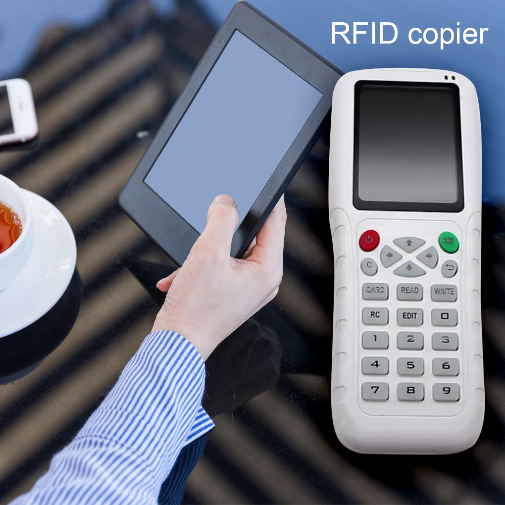 

ID IC Card Duplicator Rewritable Portable Screen Display Battery Operated Button Control Reader Copier with USB Cable