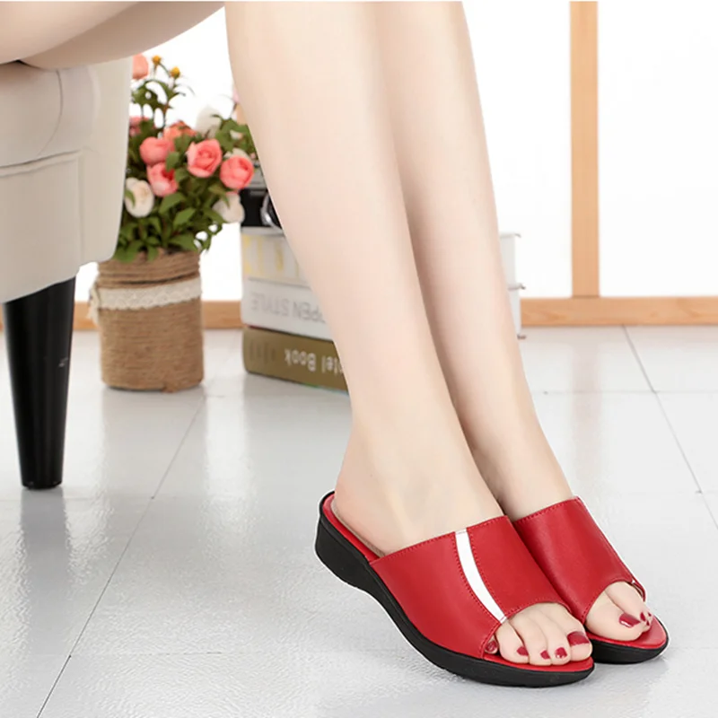 AIYUQI 2023 New arrival fashion summer woman Cool slippers genuine leather Color combination women shoes comfortable wedges