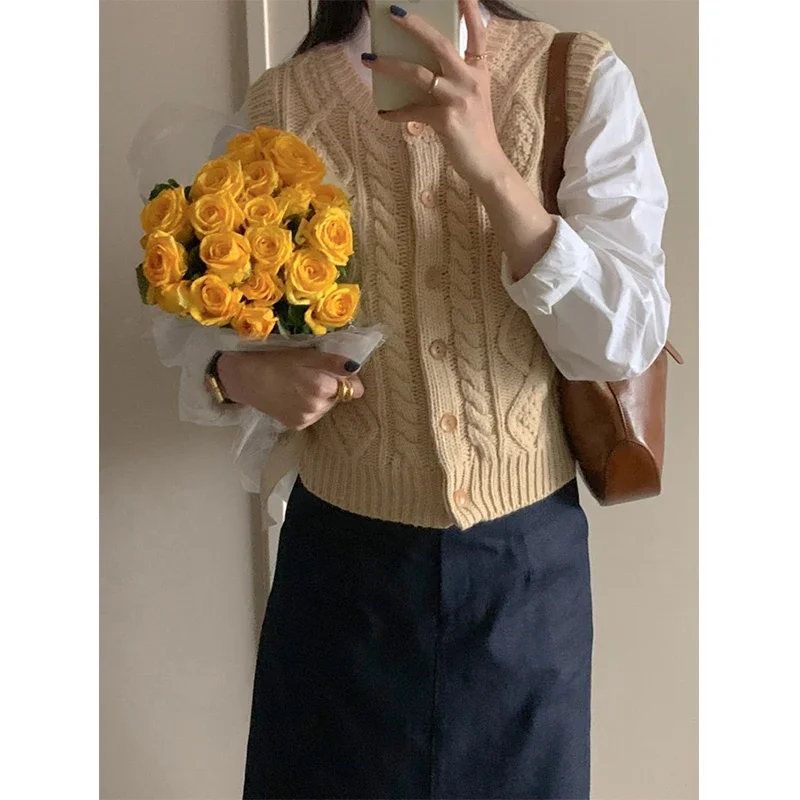 Укороченный свитер жилет Женский вязаный кардиган в Корейском стиле уличная