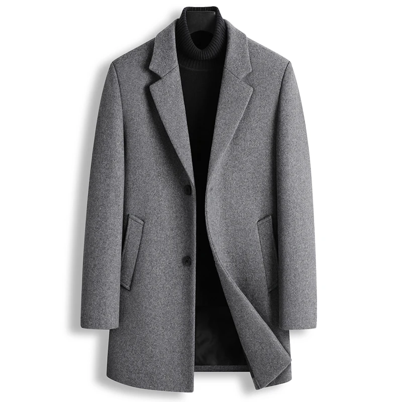 

Новинка Осень-зима 2023, элегантное и модное мужское деловое повседневное приталенное шерстяное пальто средней длины в итальянском стиле