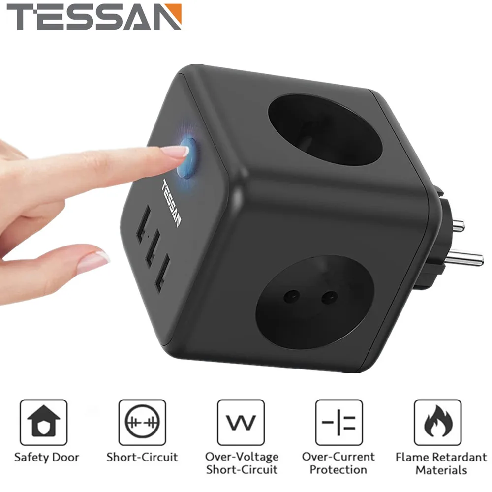 

Удлинитель TESSAN Сетевой электрический с 3 USB-портами и выключателем