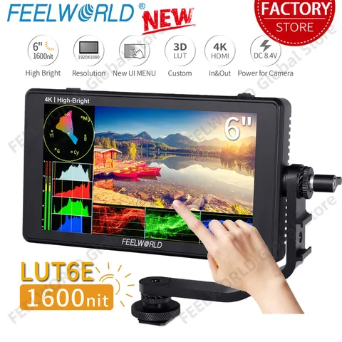 FEELWORLD LUT6E 6 Inch 1600nit Touch Screen DSLR Camera Field Monitor with Full HD IPS 1920x1080 4K HDMI 3D LUT Waveform Vector