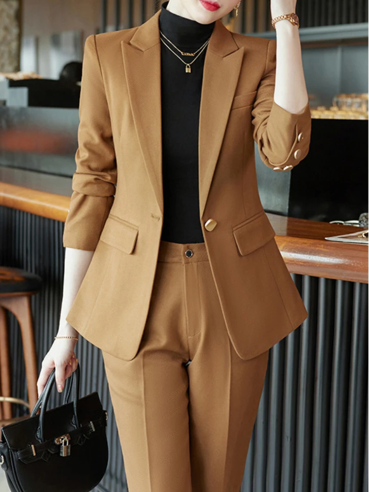 

New Women Fashion Korean 2 Piece Blazer Set Spring Elegant Casual Blaser Jackets Stright Trousers Suit Female Chic Pantsuit
