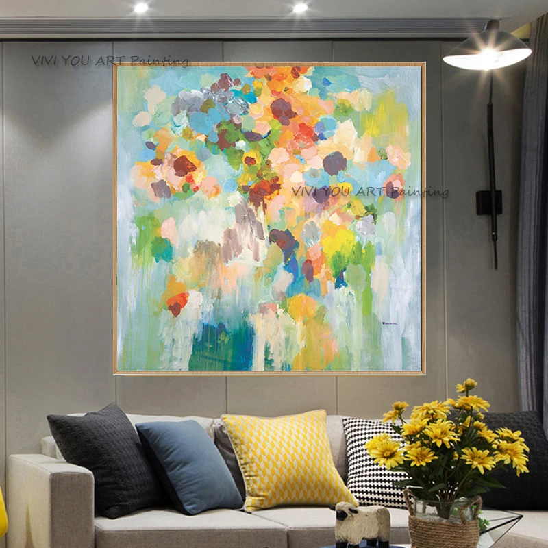 

Новейшая абстрактная Флора ручной работы, картина маслом, современный нож, Фреска, искусство, цветок, картина маслом, тень, желтый цвет, декор комнаты, подарок, без рамки