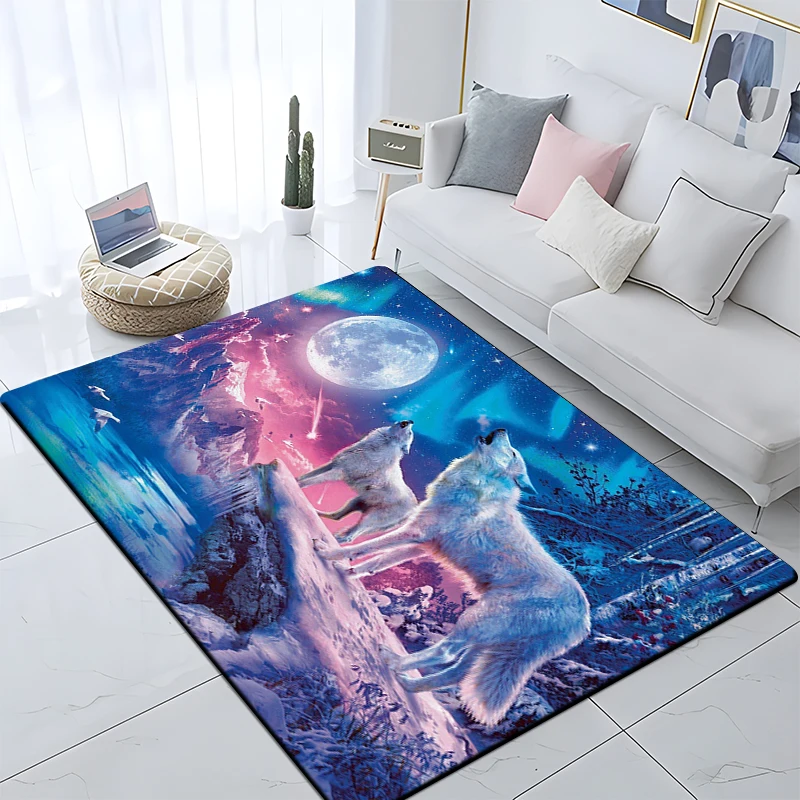 Art Animal Wolf 3D Print Carpets for Living Room Bedroom Decor Carpet Soft Flannel Home Bedside Floor Mat Play Area Rugs Gifts