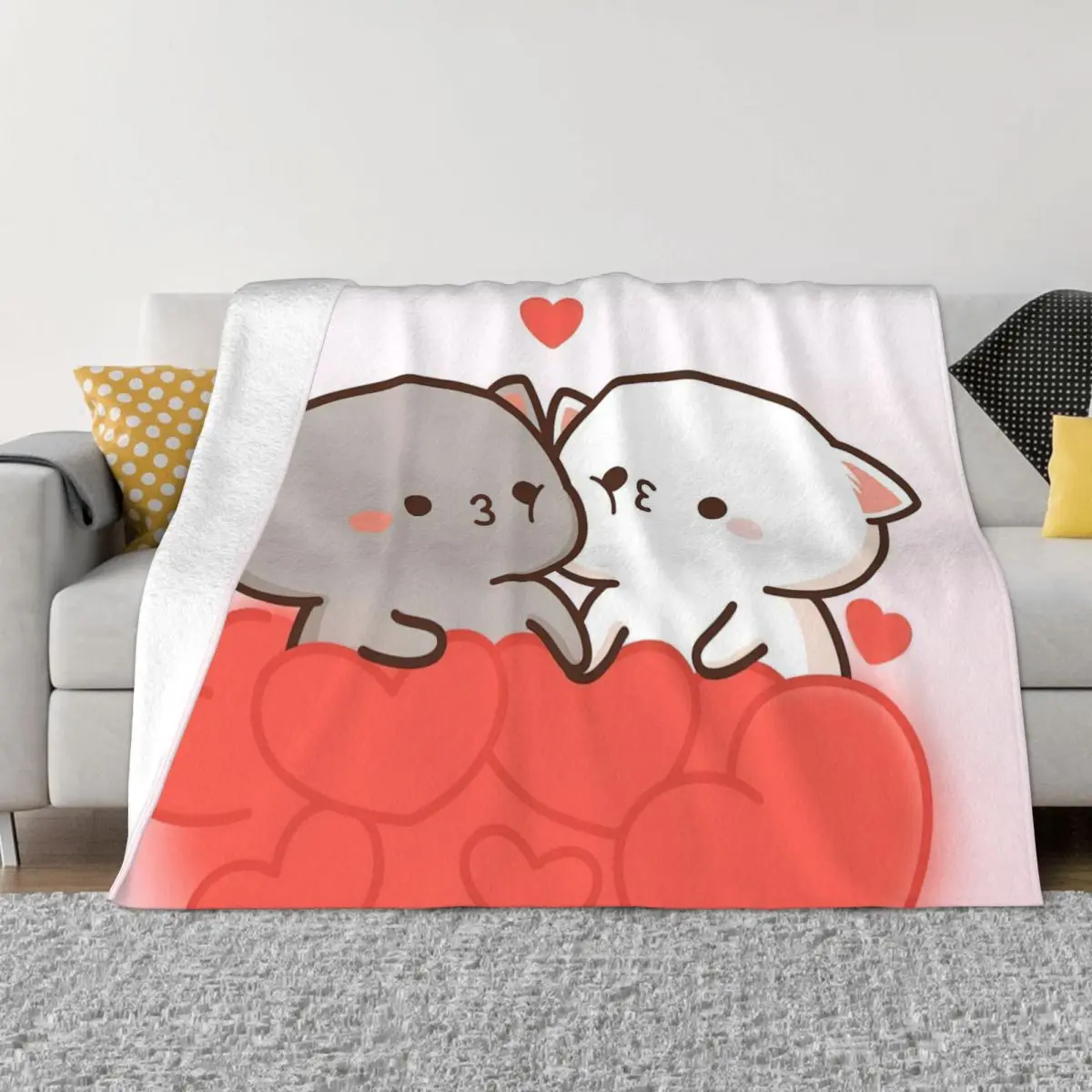 

Cute Peach And Goma Love Blanket Cartoon Mocha Mochi Cat Flannel Funny Breathable Throw Blankets for Bed Lounge Textile Decor