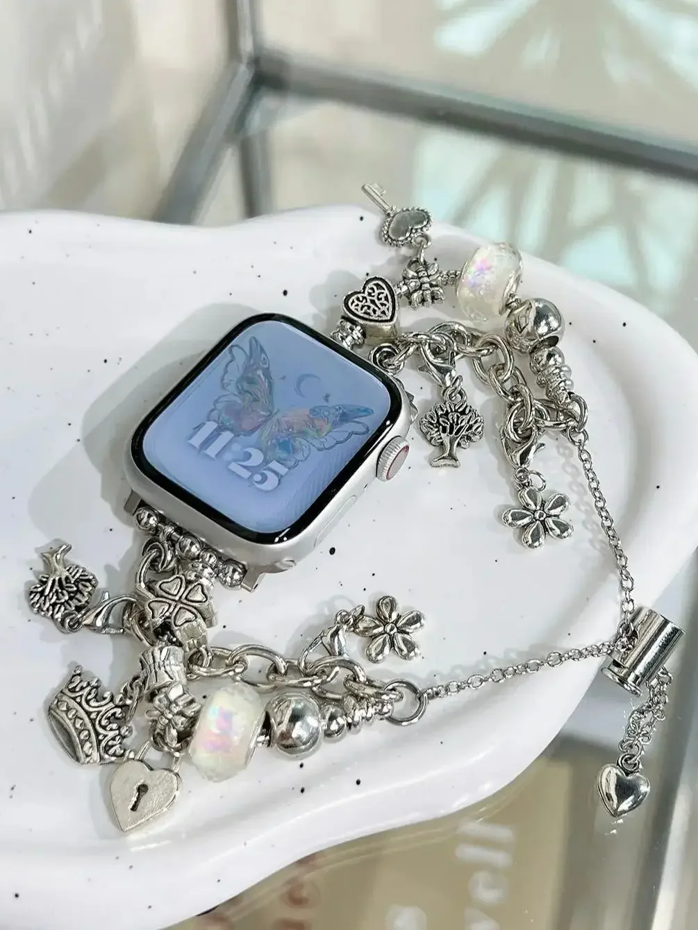 Фото Совместим с Apple Watch Apple Pandora Pandora с двойной цепочкой и замком для ключей серии 8, 7, 6, 5, 4, 3, 2, 1 SE Gen, 38/40/41 мм, 42/44/45/ # Группа №2