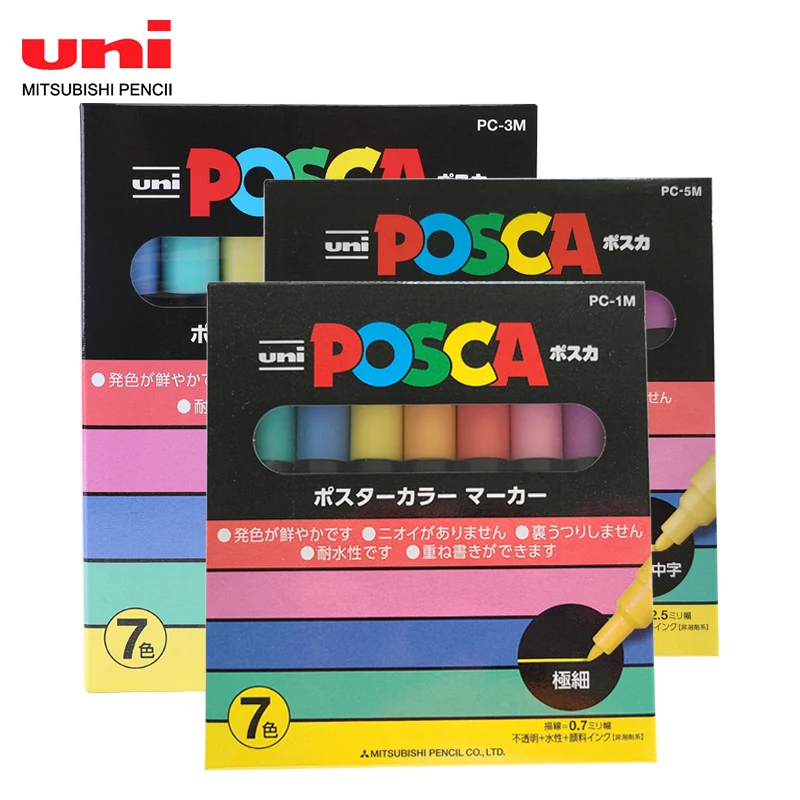

7-color Light Color UNI PC-3M POSCA POP Poster Advertising Pen Fine Writing Water-based Marker Pen Round Head Graffiti Set