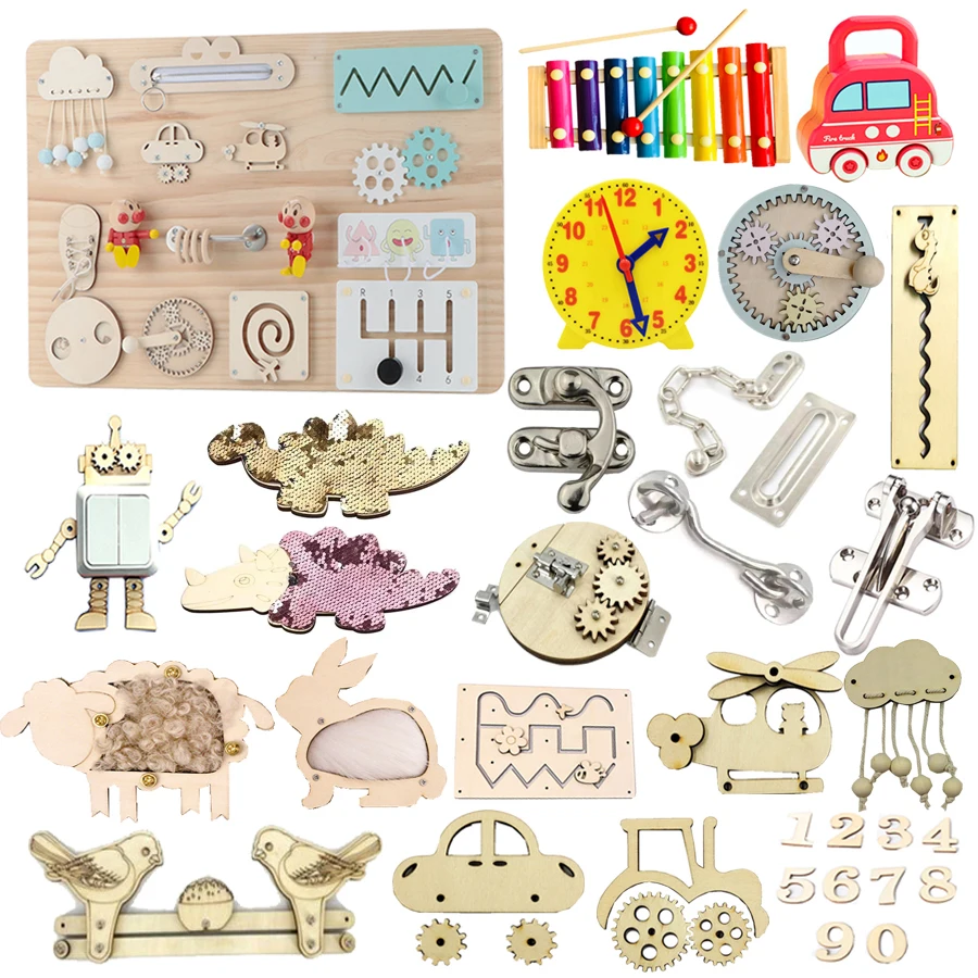 Tablero ocupado Montessori para niños, manivela manual, accesorios de bricolaje, Material educativo para la primera infancia, juguetes de aprendizaje de habilidades de madera
