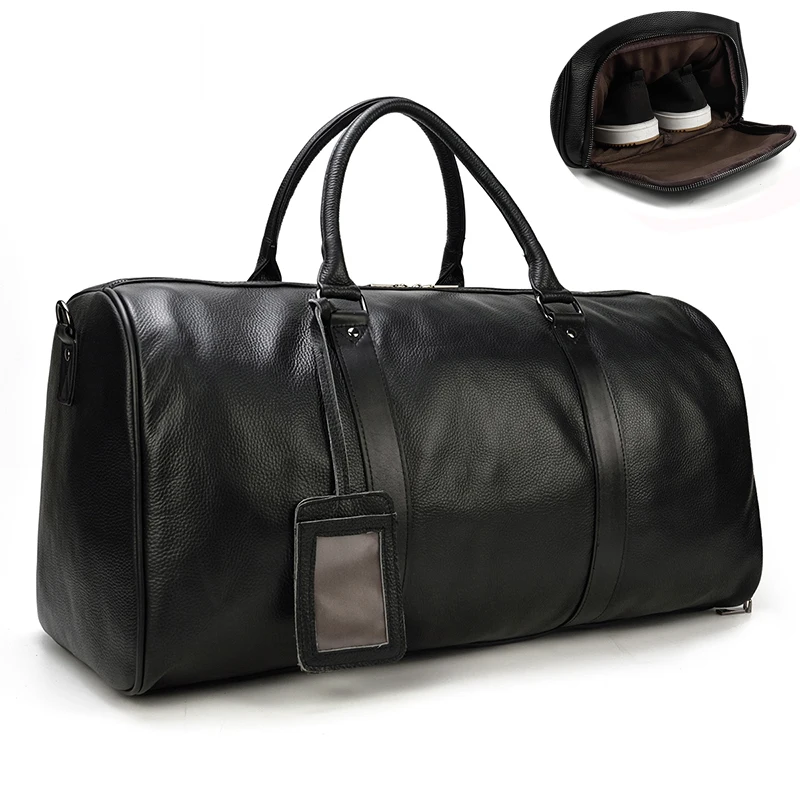 Handbag Cowskin Business Bag Luggage Bags Men's Weekend Waterproof Male Overnight Bag 55cm Natural For Travel Leather Plane Men