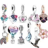 2022 new spring 100 925 silver original type pink flower pansy baikal pendant fit diy bracelet female jewelry