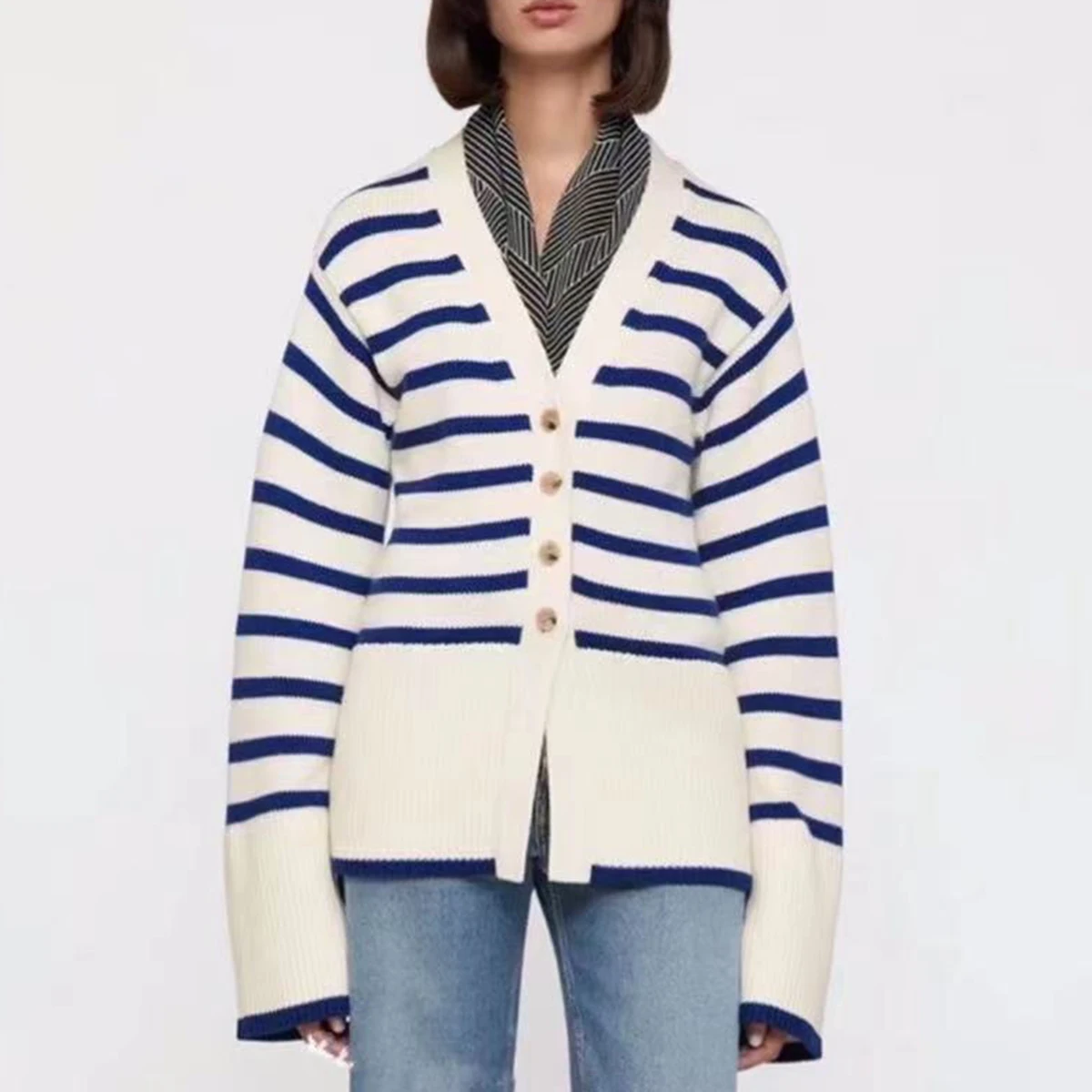 

Pirate Hippie Striped Cardigan Woman Autumn Winter Single Breasted V Neck Sweaters Femme Casual Vintage Wool Coats Tops 2022