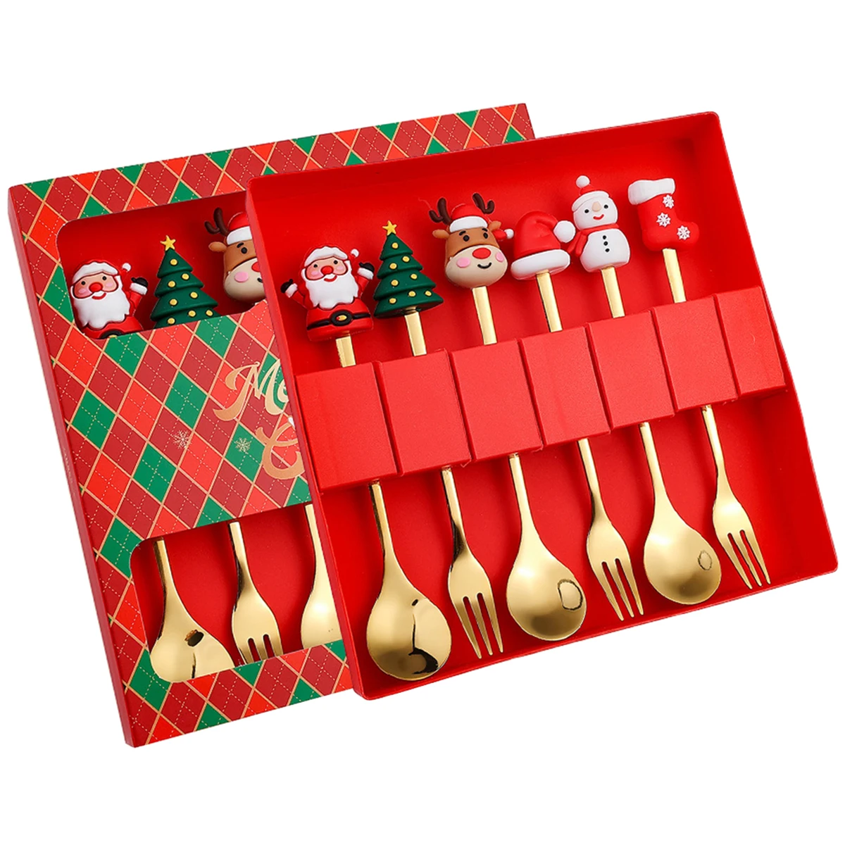 6 шт. Рождественская шляпа елка десерт вилка ложка набор столовых приборов для